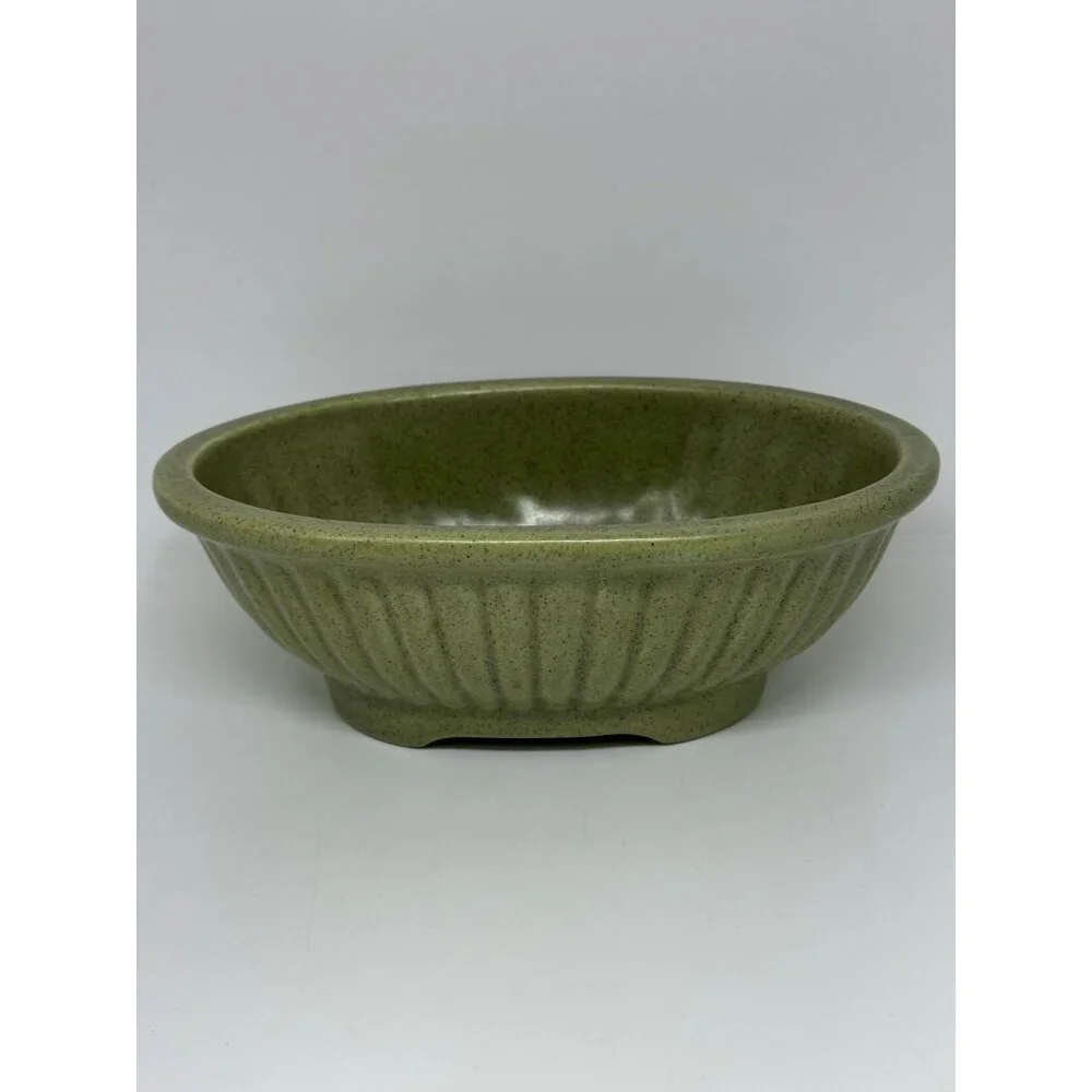 Vintage Haeger Pottery USA 3938-A Green Oval Ribbed Planter Bowl 8